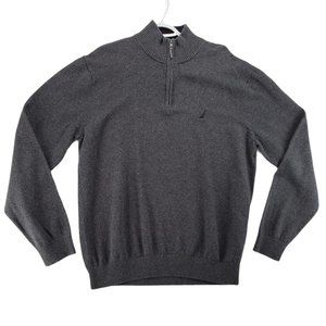 Nautica Sweater Men's 1/4 Zip Long Sleeve High Neck Pullover Sailboat Gray XL
